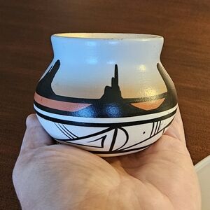 Southwestern Navajo Desert Landscape - Monument Valley Pottery Bowl - Signed